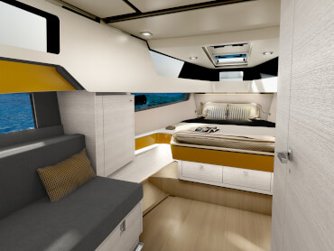 FJORD 41 XL | The interior excels with a unique composition of materials and colours that can be customised to precisely match your style and layout ideas. | Fjord