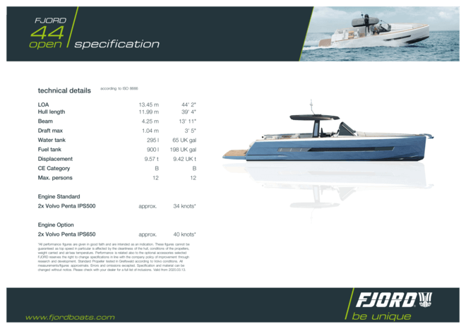 Fjord 44 open | Standard Specification | Fjord